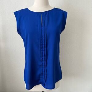 The Limited royal blue pintuck pleated keyhole sleeveless top